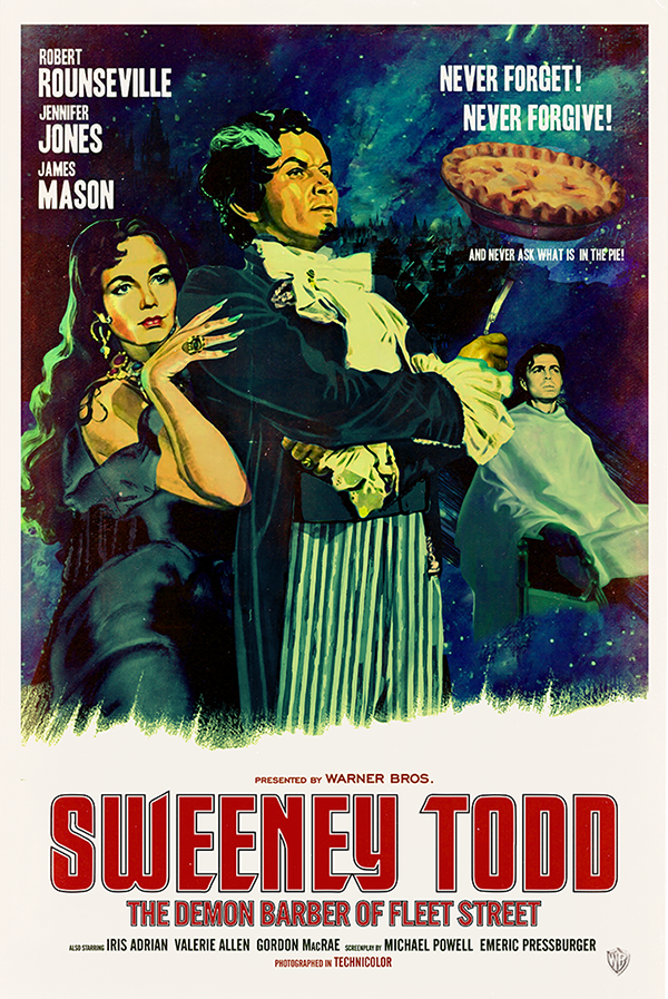 Robert Rounseville, Jennifer Jones et James Maosn dans le film Sweeney Todd